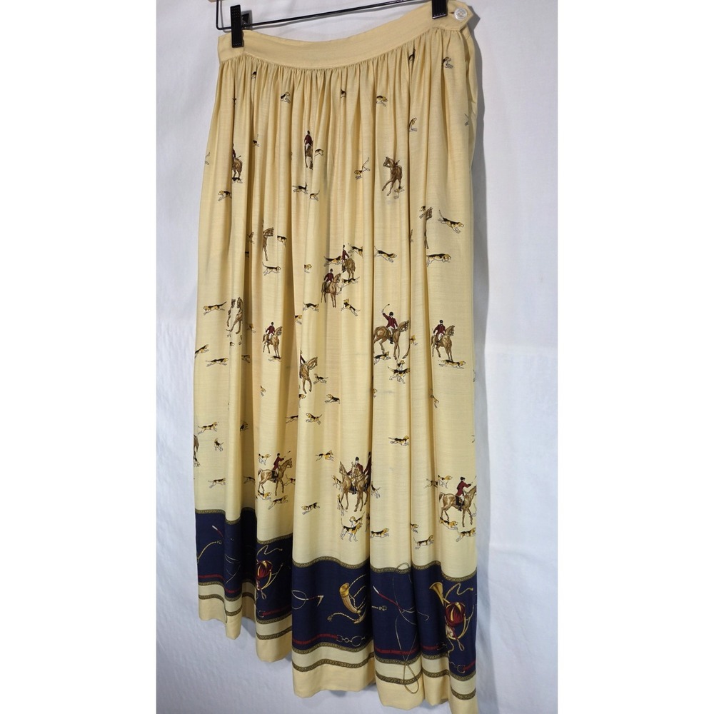Vintage Ralph Lauren Equestrian Fox Hunt Full Maxi Skirt Sz 10 Americana Horse - Picture 2 of 9